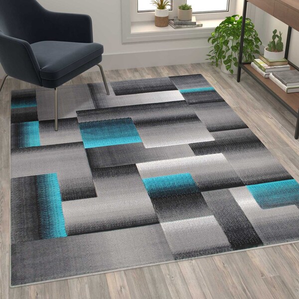 Flash Furniture Turquoise 5' x 7' Modern Color Blocked Area Rug ACD-RGTRZ861-57-TQ-GG - main